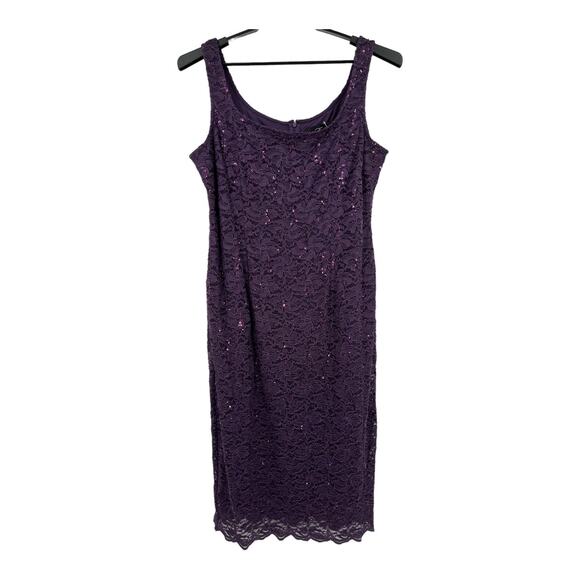 Alex Evenings dress purple sequin lace midi sleeveless size 16 - Picture 1 of 8
